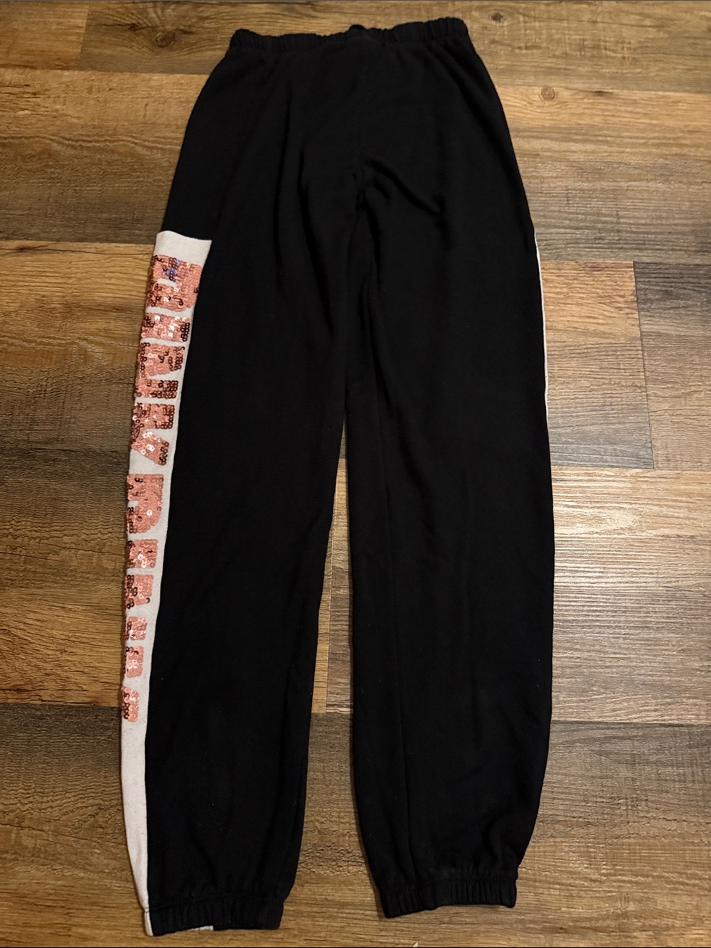 PINK Victoria's Secret Black Joggers with Rose Gold Sequin Lettering - Picture 5 of 5